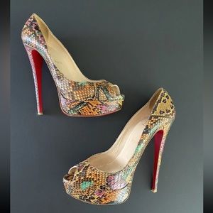 EUC CHRISTIAN LOUBOUTIN Lady Peep Python Batik Size 40